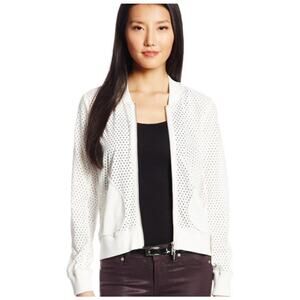 Rebecca Taylor Laser Cut White Bomber Jacket  Long Sleeve w/ Zipper Size 6